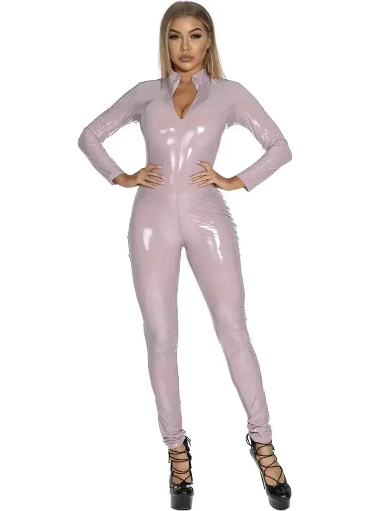 Sexy Open Cross Latex Female Bodysuit Lingerie Xl Size For Sex Crotchless Catsuit Sexi Exotic Body Suits Faux Leather Dress