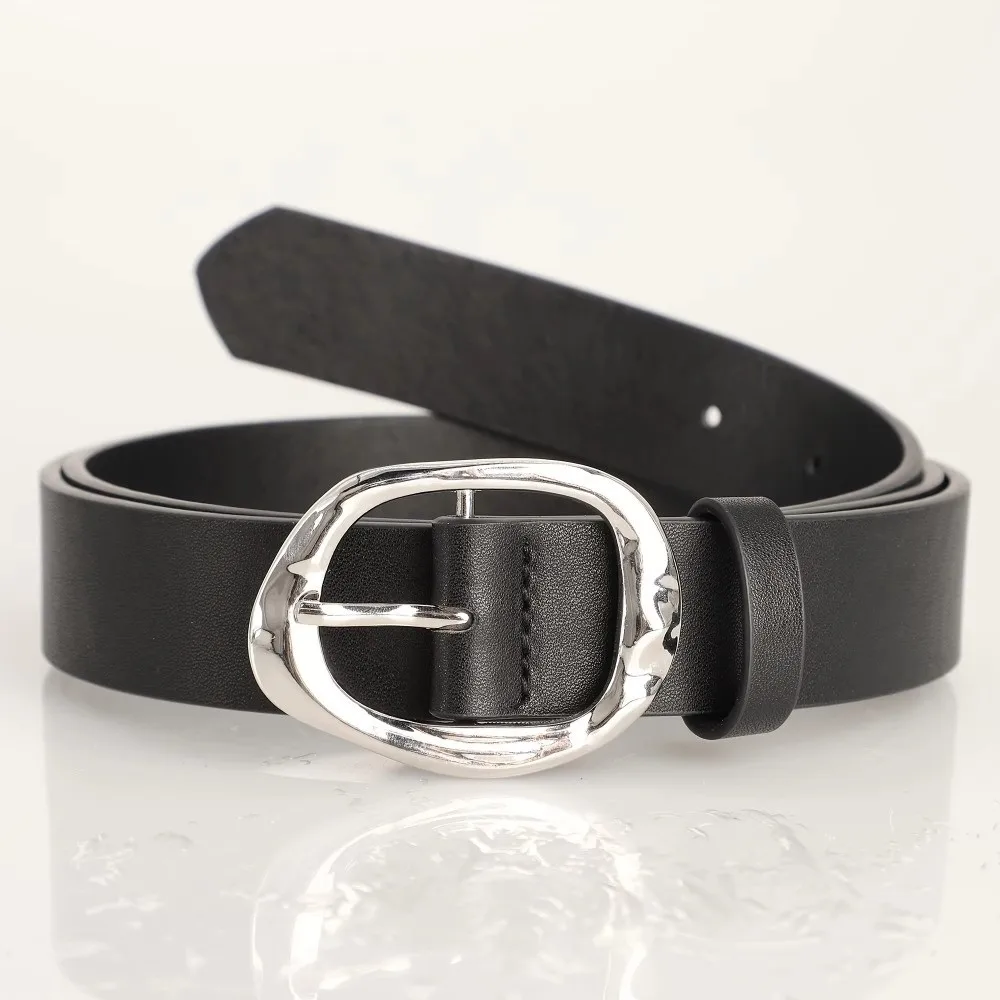 Cintura da donna di nuovo design di lusso in pelle PU classica cintura larga argentata Cinture con fibbia versatili Cinture per pantaloni eleganti Regali