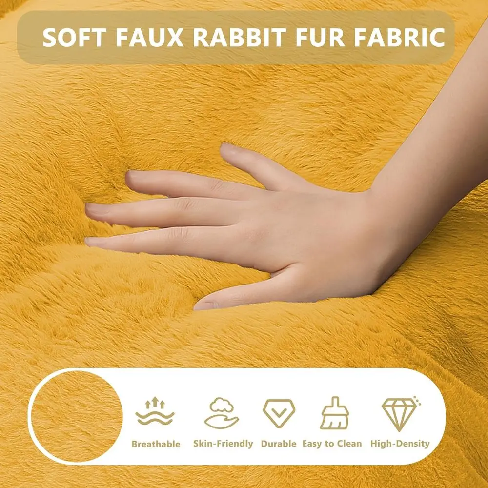 كرسي كيس فول من الفرو الصناعي الناعم كبير الحجم للبالغين، أريكة قراءة كبيرة مريحة لغرفة المعيشة وغرفة النوم والنوم، أصفر