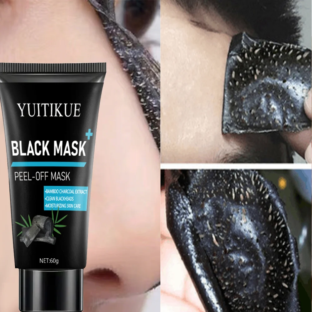 YUITIKUE Bamboo Charcoal Black Peel-Off Mask, Deep Cleansing Blackhead Remover, Moisturizing Skin Care, 60g