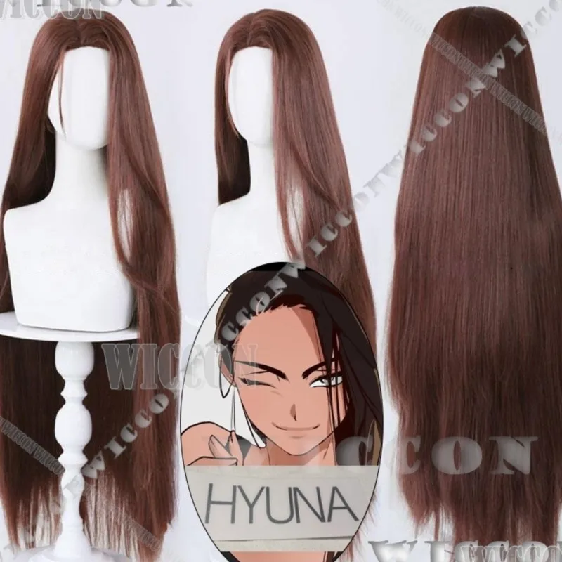 Peluca Larga y Lisa Marrón de Hyuna Anime Alien Stage, Accesorio de Cosplay, Pegatina de Tatuaje, para Mujer, Chica, Ídolo, Halloween, Juego de Roles, Navidad, Carnaval