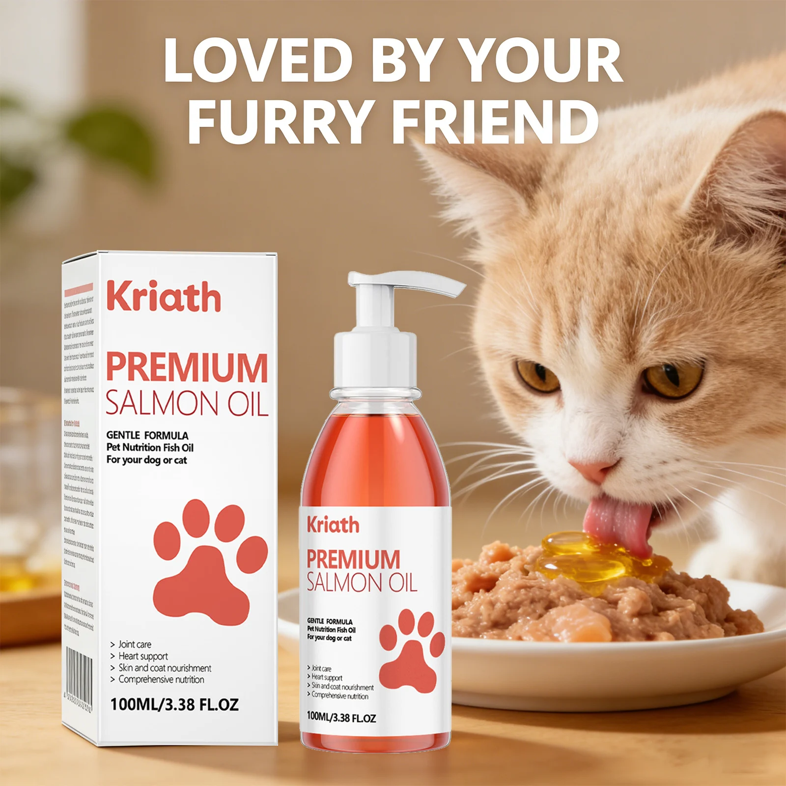 Cat Premium Salmon Oil Nourishing Skin Smooth Hair Protect Joint Support Heart Health Gentle Body Care Pet Nutrition Supplement