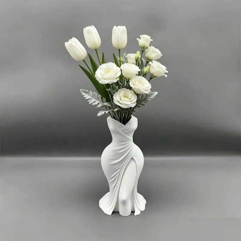 Gown Shaped 3D Printed Flower Vases Twisted Design Minimalist Style Elegant Dress Vase Flower Arrangement Decor