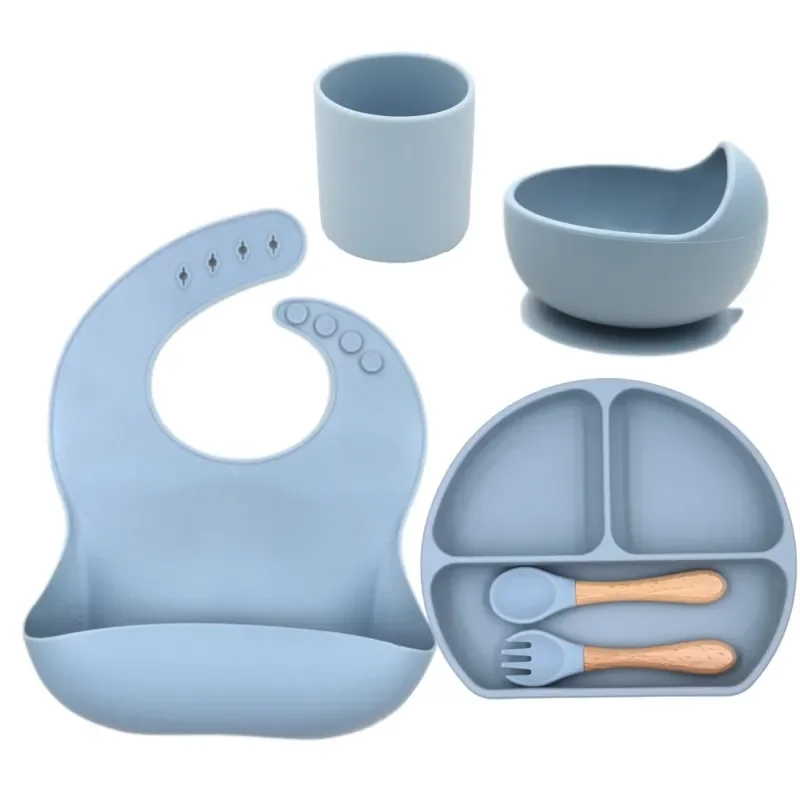 New Born Baby Products 100% Food Silicone Bowl Spoon Sensory Sufficient Bib Inventory Gorgeous Plate Feed Set