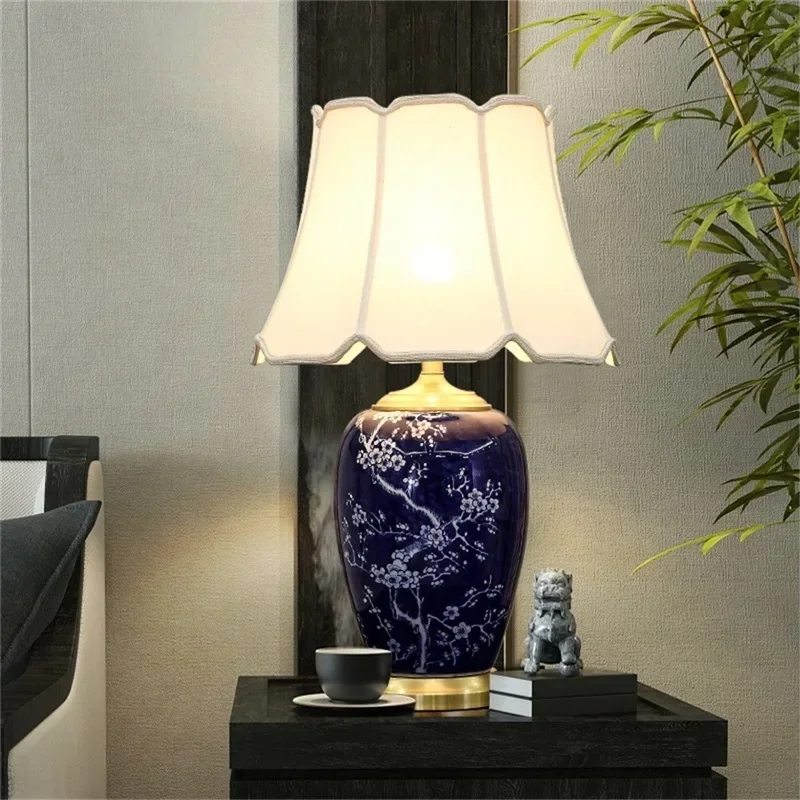 CEDRIC – lampe de Table en céramique bleue, en laiton, moderne, en tissu de luxe, luminaire décoratif d'intérieur, idéal pour un salon, une salle à manger ou une chambre à coucher