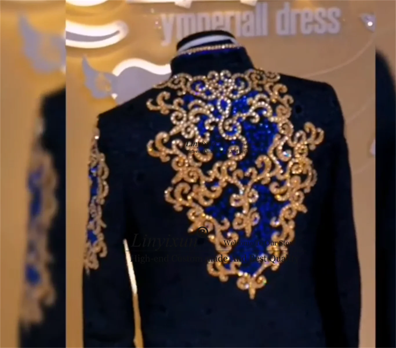 Shiny Beaded Gem Crystals Tuxedos Men Suits 3 Pieces Sets Wedding Groom Tuxedos Male Party Prom Blazers Slim Fit Costume Homme