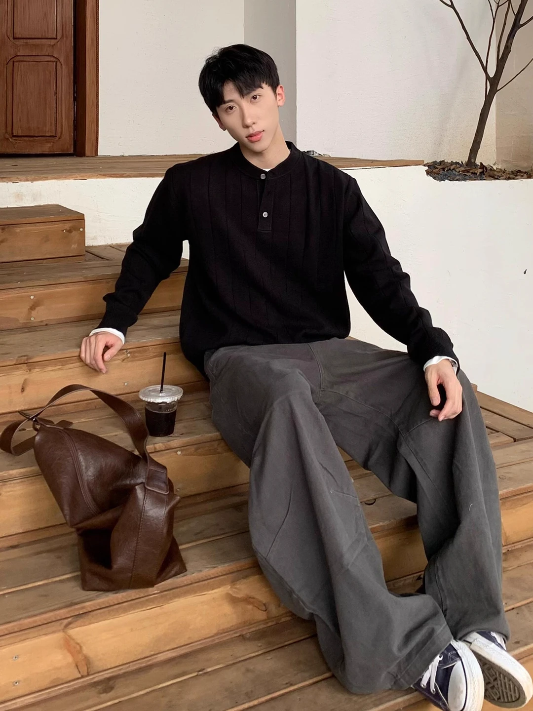 

Мужской и женский вязаный свитер в американском ретро-стиле с воротником-стойкой на пуговицах, повседневная верхняя одежда, элитный стиль