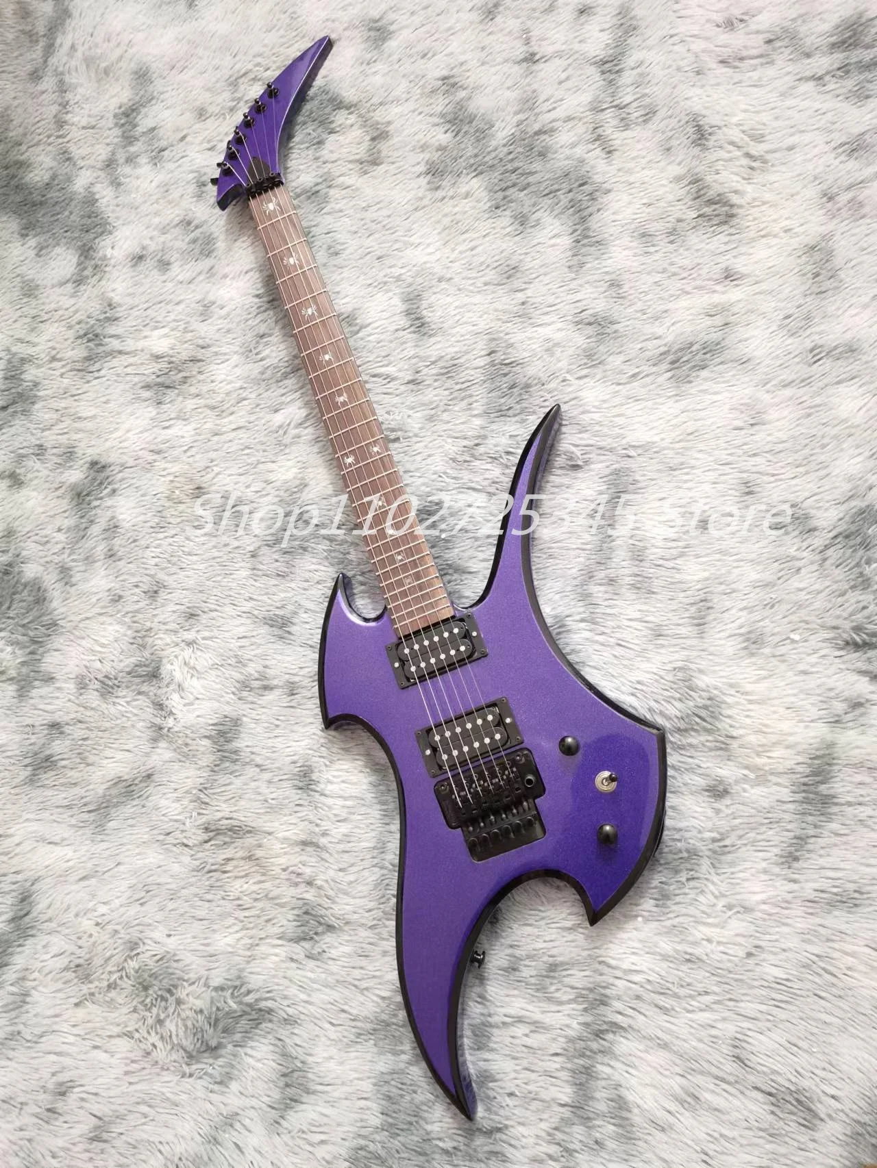 6-string skull electric guitar, metal purple paint, rosewood fingerboard, black accessories, tremolo system, shipping cost to be