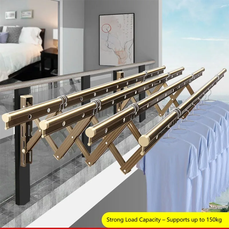 

Outdoor Clothes Drying Rack Stainless Steel Foldable Laundry Rack Wall Mounted Garment Hanger for Balcony Patio Backyard