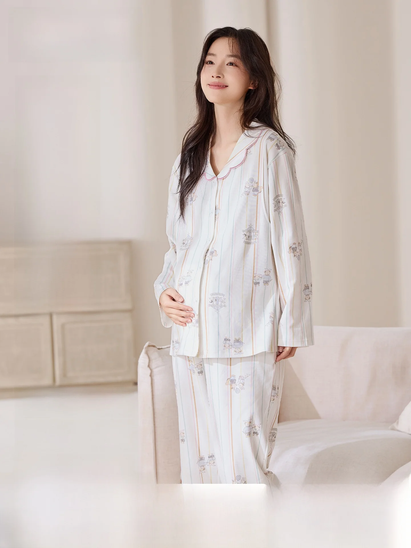 pure-cotton-sweat-absorbing-maternity-sleepwear-nursing-home-clothes-set-for-postpartum-women-comfortable-long-sleeve-loose-fit