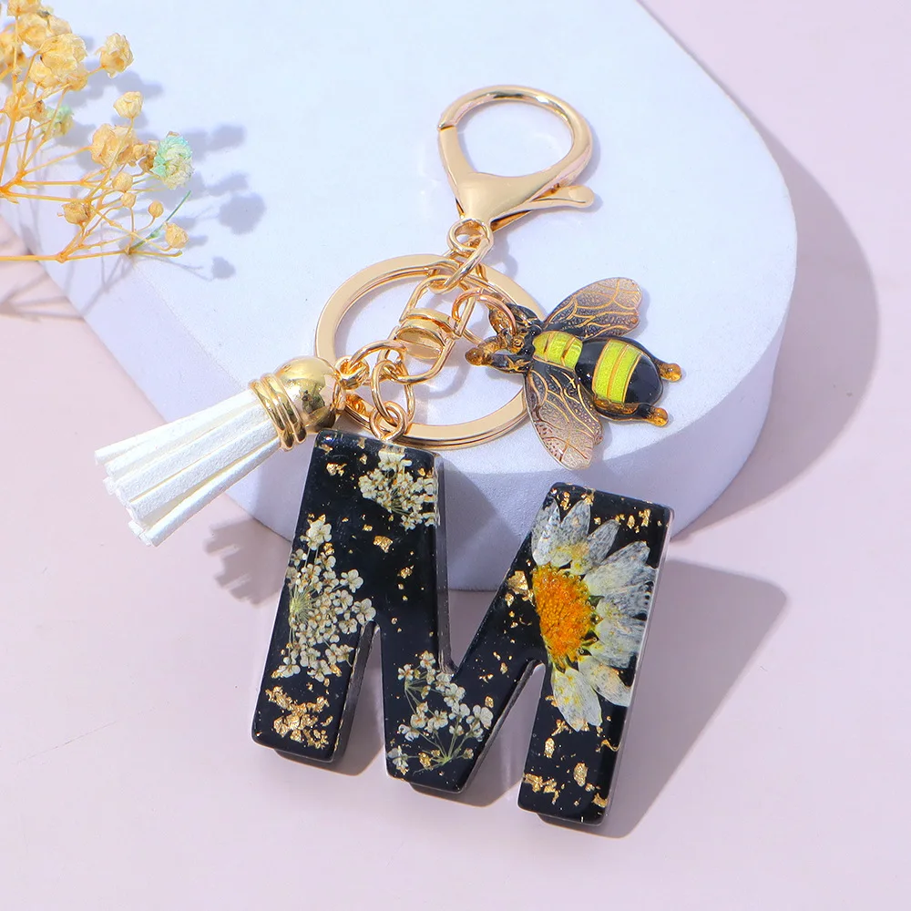Fashion Bee Daisy Dried Flower Keychains Resin