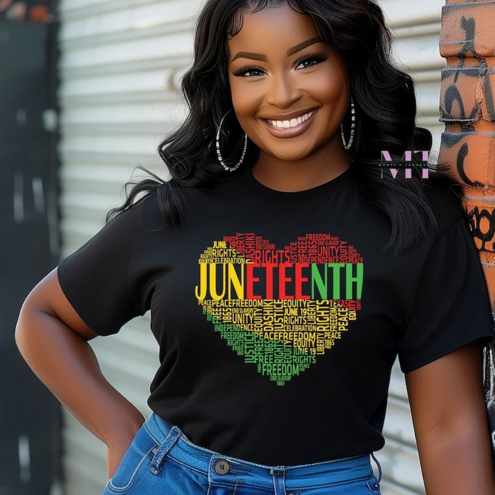 Juneteenth Heart Shirt Black History TShirt Black Lives Matter Clothing Juneteenth Women T-Shirt Black Independence Day Tops