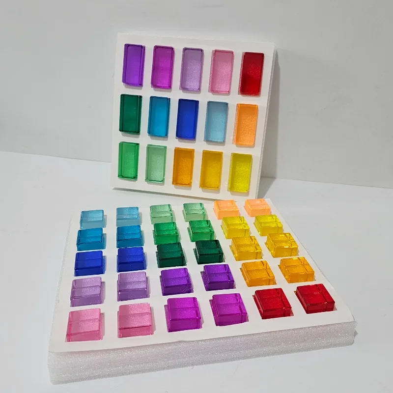 Acrylic Lucent Transparent Rainbow Color Gem Cubes Kids Stacking Building Blocks Light Shadow Toy Lucite Rectangle Cubes Gift