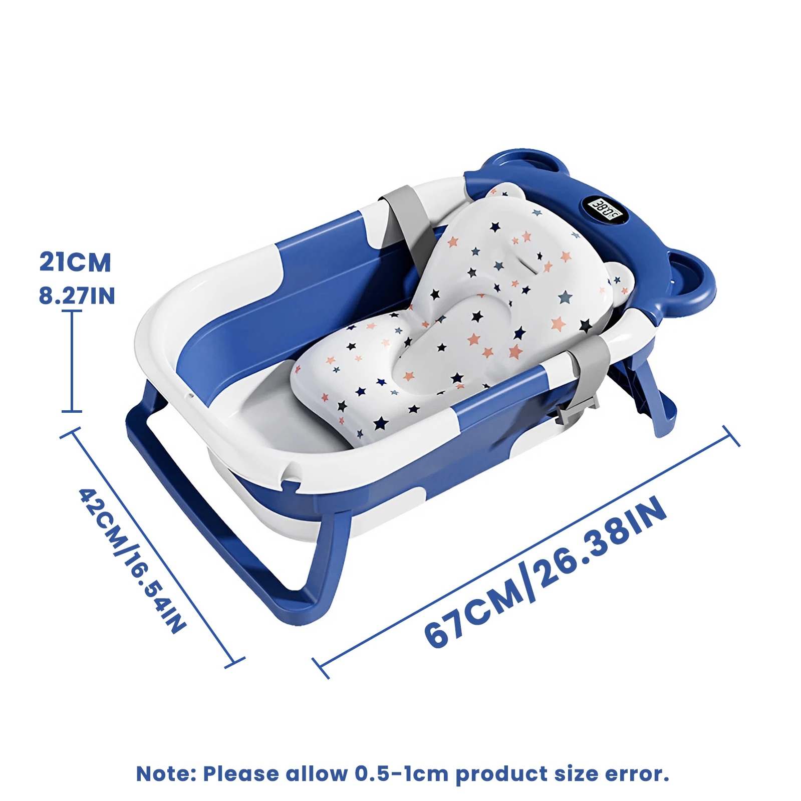 Tragbare, faltbare Babybadewanne für Neugeborene mit Echtzeit-Thermometer, weichem Stützkissen, zusammenklappbare Reise-Babybadewanne mit Ablaufstopfen, kompakte Aufbewahrung, Kinderbadewanne – Detail 3