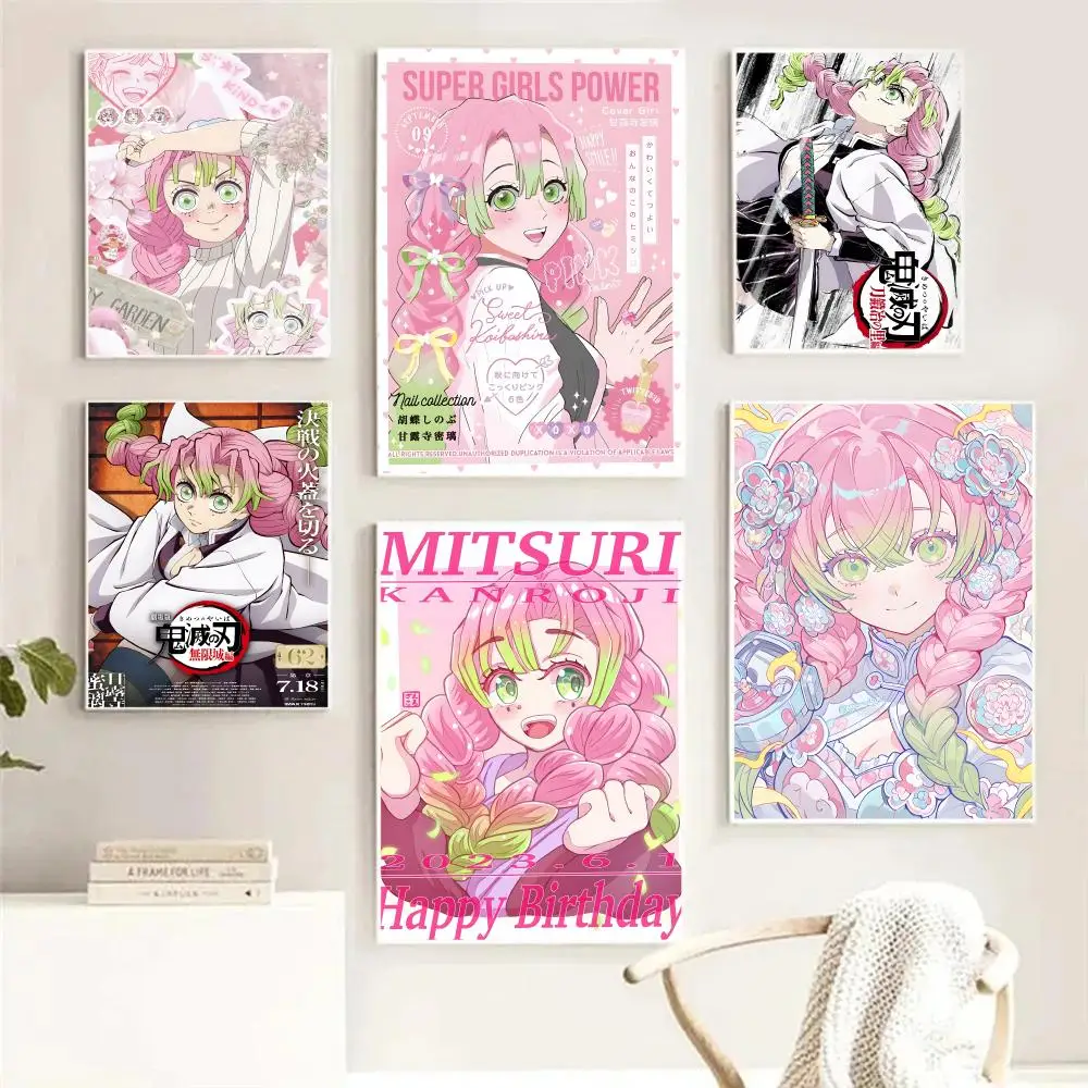 Póster de Anime Mitsuri Kanroji D-Demon Slayer, imágenes para habitación, hogar, dormitorio, decoración de pared Interior, pintura en lienzo, póster artístico Mural