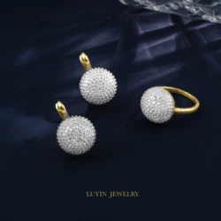 Round Fashion Jewelry Inlaid Cubic Zirconia Earrings Ring Sets For Women Copper Plated 2-Color 14K Gold Luxury Party Accessories