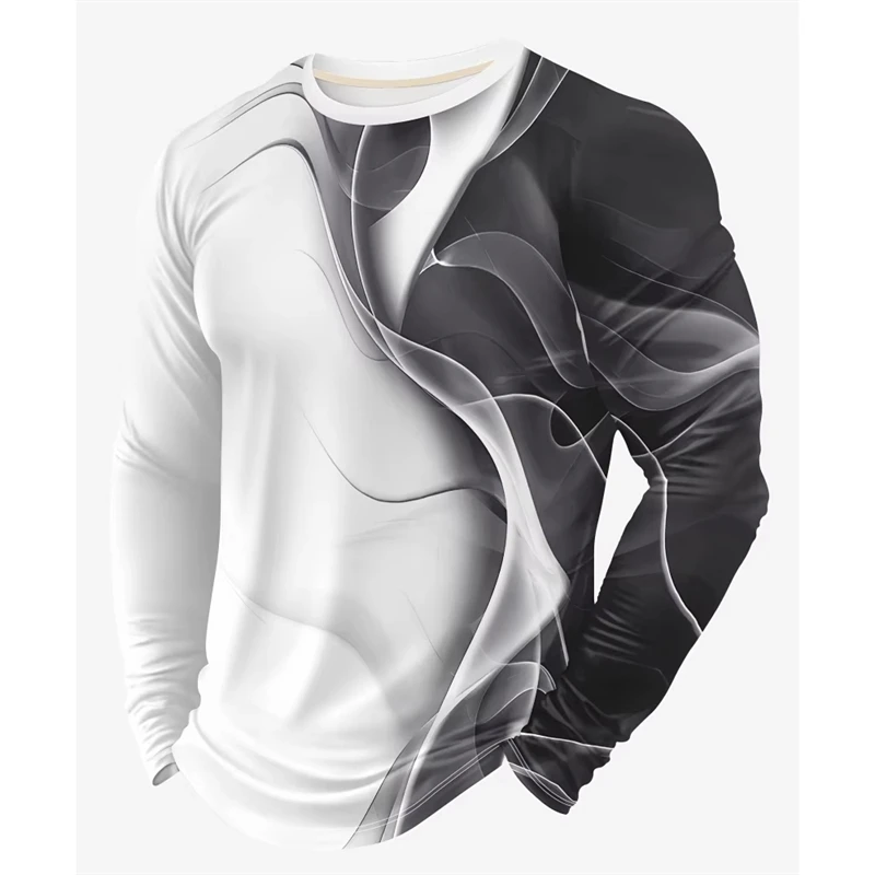 

Summer And Autumn Men's Clothing Round Neck Tops Long Sleeve T-shirts 3D Printed Pattern T-shirts Retro Loose Men's T-shirts