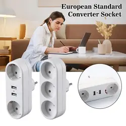 European Plug Conversion Plug EU Wall Socket Adapter Multifunctional Socket Portable Dual Usb Port German French Russian Socket