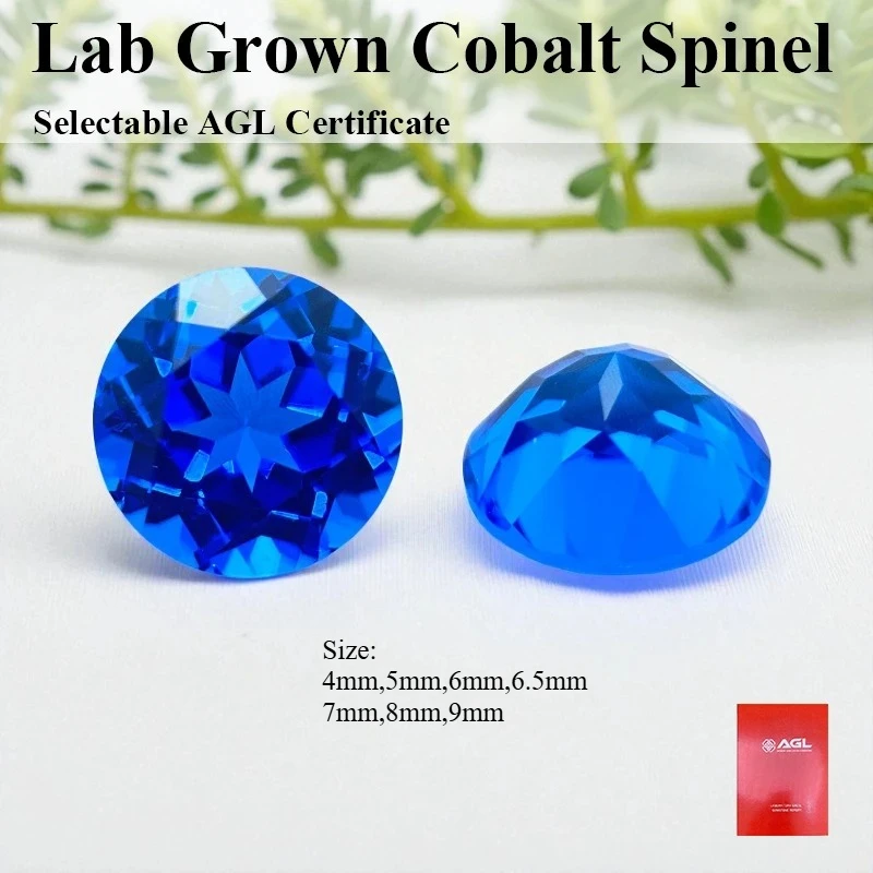 

Lab Grown Cobalt Spinel Round Cut VVS1 Synthetic Gemstone Selectable AGL Certificate For Diy Jewelry Making