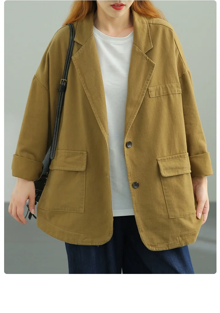 Abito da donna sciolto casual Sle ort Jaet Materiale in cotone Colore puro Pendolarismo Sle Chiusura con bottoni Lungo Sve Lunghezza regolare