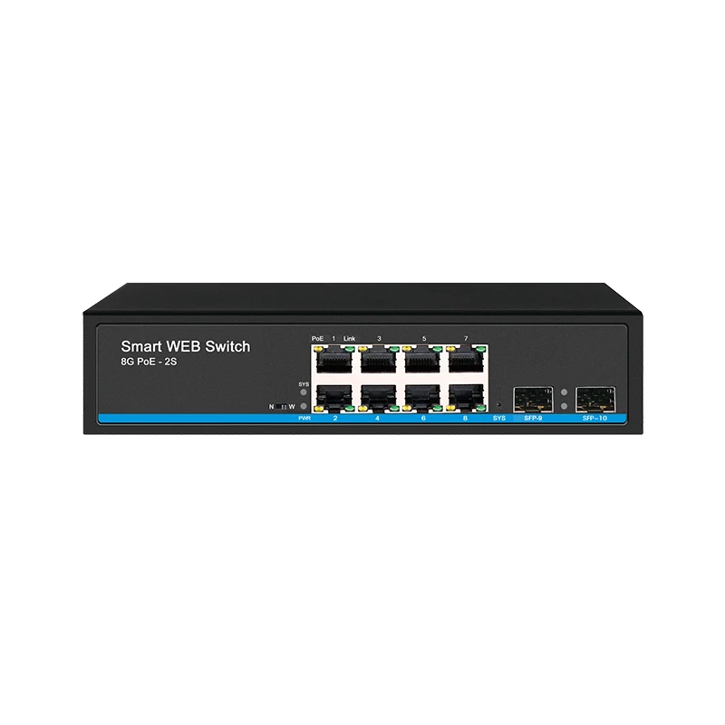 Conmutador POE gestionado L2 con puertos POE RJ45 de 8*100/1000M Conmutador de red Gigabit de 8 puertos compatible con LACP, QoS, apilable, VLAN, SNMP
