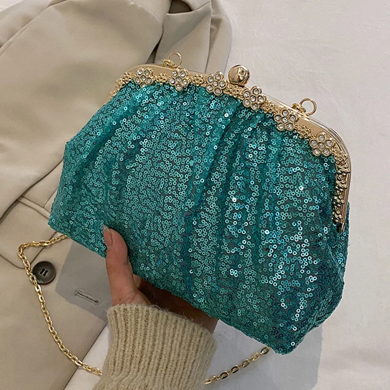 2023 New Designer Women Sequins Chic Crossbody Bags Wedding Evening Clutch Lady Chain Shoulder Bags Glitter Handbags And Purses