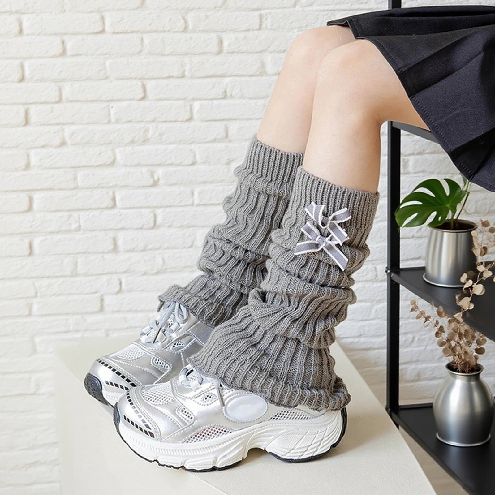 جوارب كاواي لتدفئة الساق للفتيات، جوارب طويلة قابلة للتمدد مع أقواس للأطفال #5