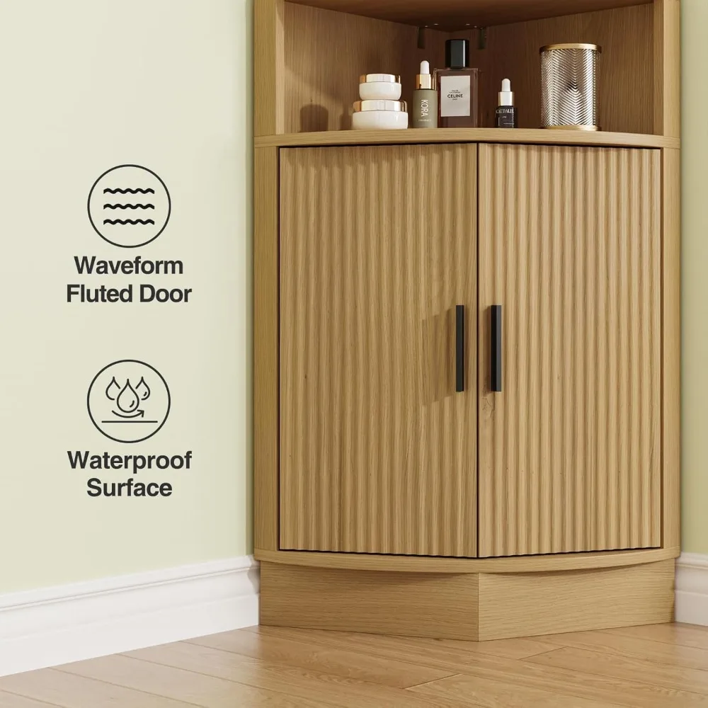 خزانة حمام زاوية، خزانة زاوية صغيرة حديثة مع باب مخدد ورف مفتوح، موفر للمساحة للحمام، غرفة المعيشة، طقم