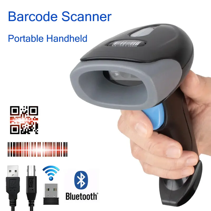 Black wireless barcode reader with USB cable