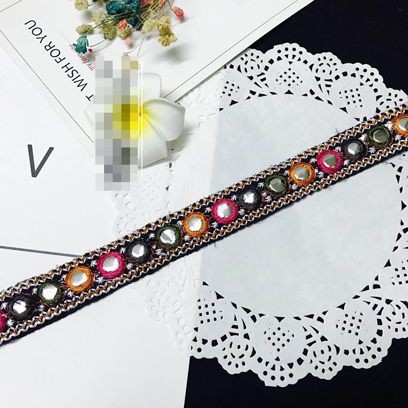 New Ethnic Style Handmade Lace Trim with Embroidery, Woven Tape with Totem, Gold Thread Floral Pattern, Cotton Thread for DIY