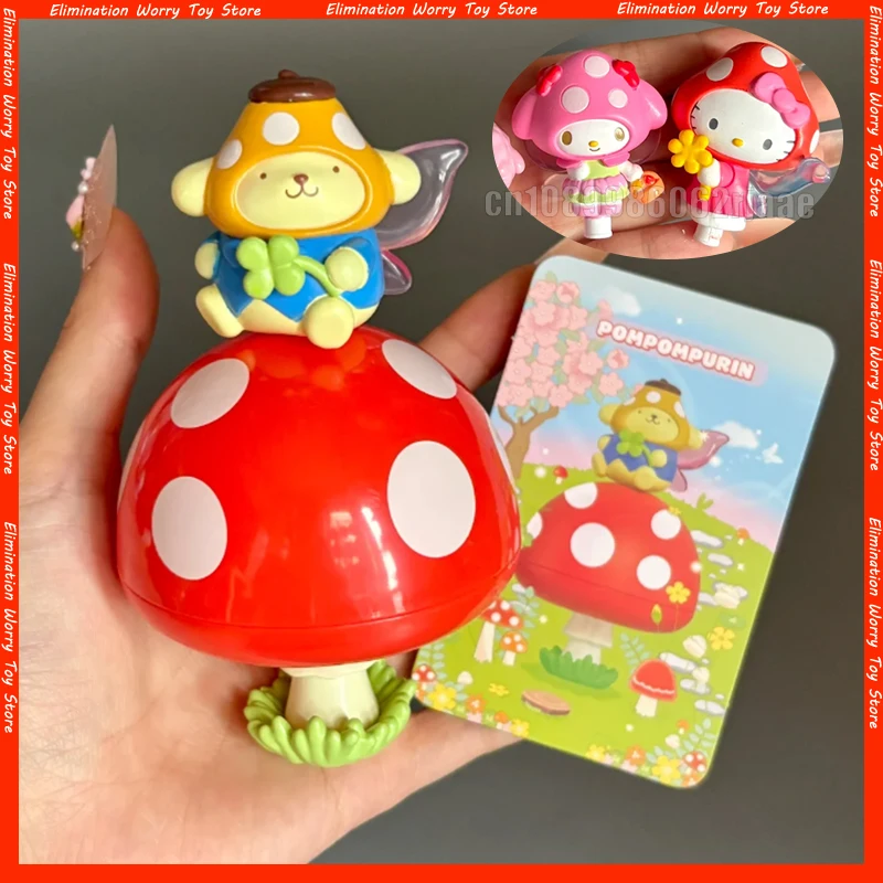 

Original Sanrio Mushroom Elf Blind Box Hello Kitty Mini Figure Kuromi Big Ear Pudding Pacha Dog Ugly Fish Melody Surprise Dolls