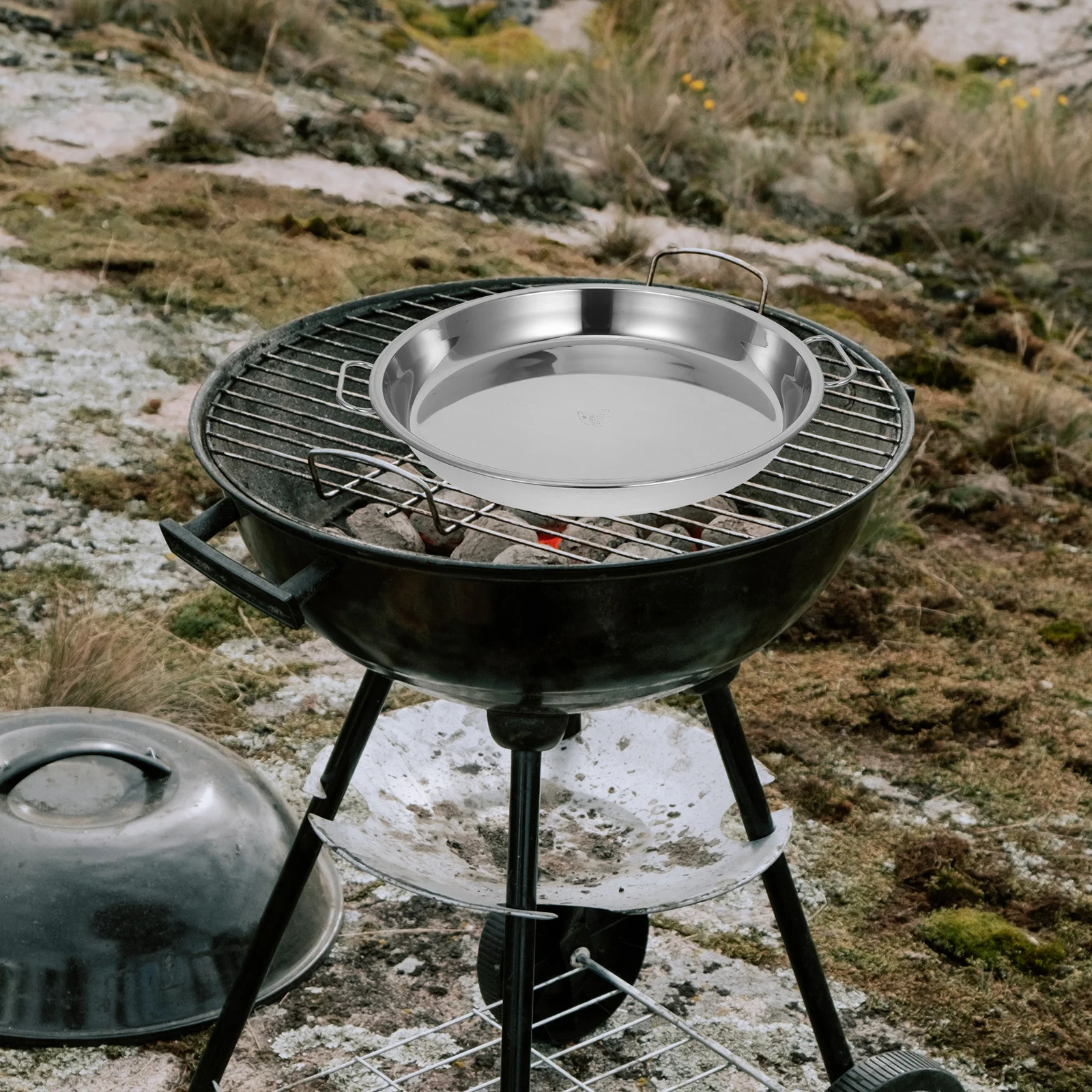 

Yardwe Stainless Steel Serving Pan Round Food Tray for Camping BBQ Pastry Fruit Snack Kitchen Essential