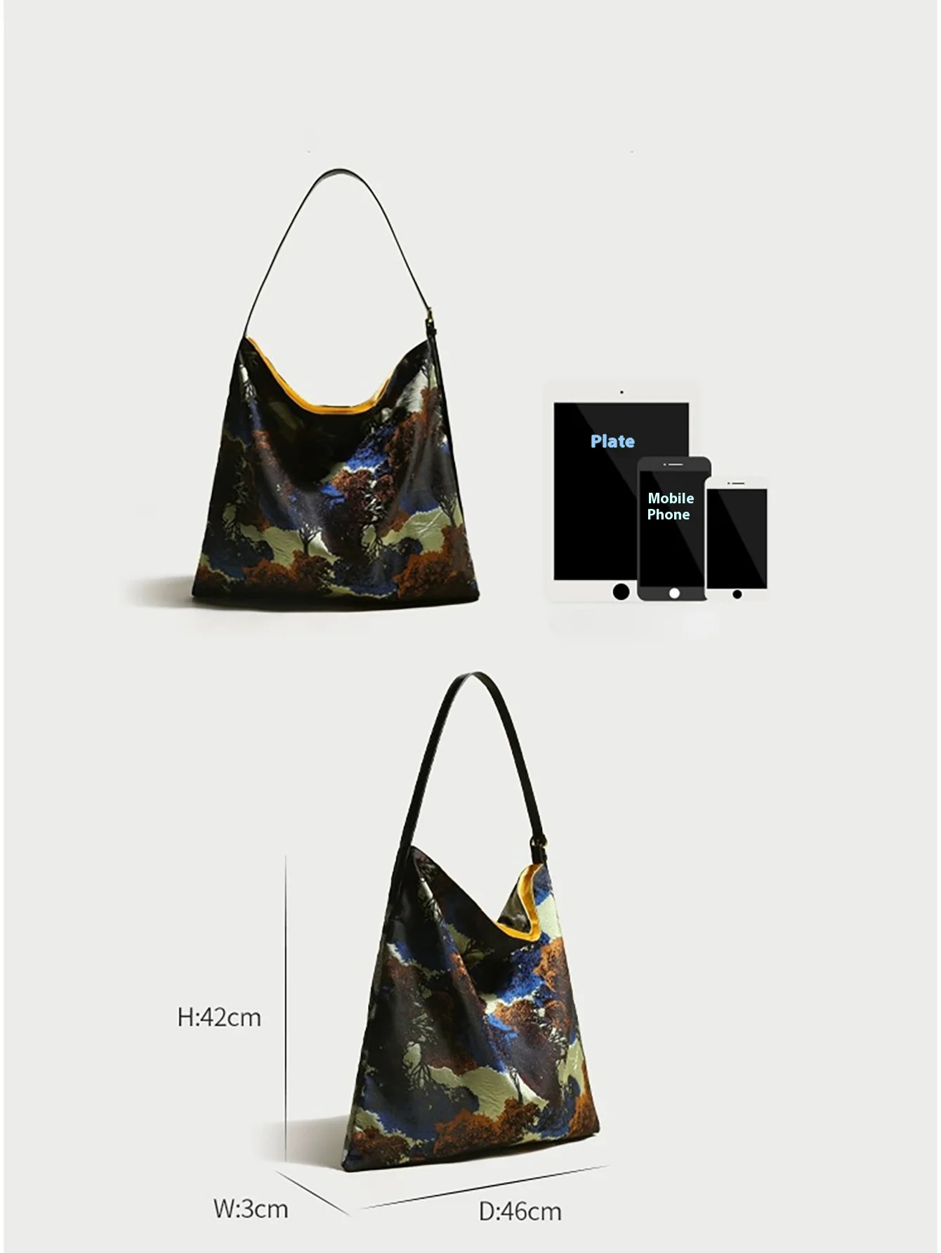 AB double-sided new Chinese handbag-canvas large-capacity retro oil painting bag single shoulder crossbody multi-functional bag