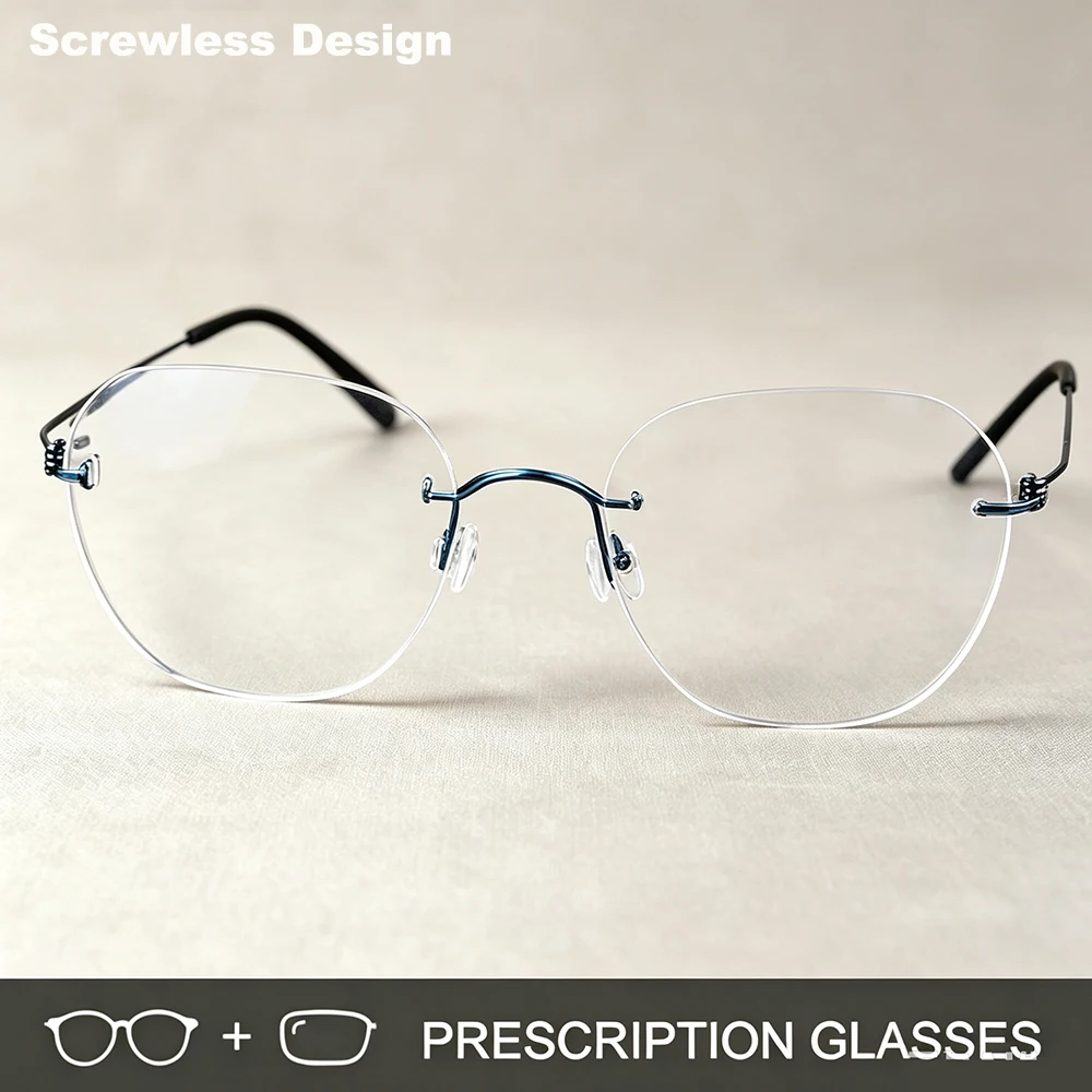 2460 Men Screwless Prescription Reading Eyeglasses Women Frameless Spectacles Denmark Brand Rimless Optical Myopia Glasses Frame