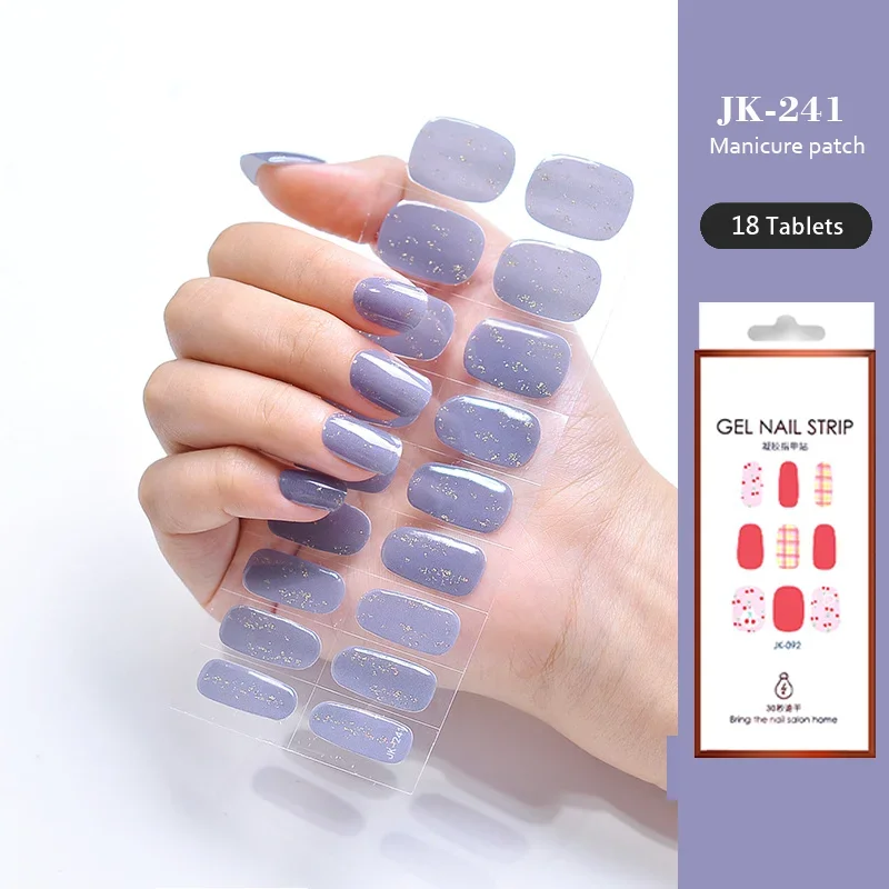 24 Tips Ice Through The Cat  Eye Aurora Wear Nail UV Semi-baked Semi-cured Gel Nail Stickers Purple Full Cover UV Lamp Need