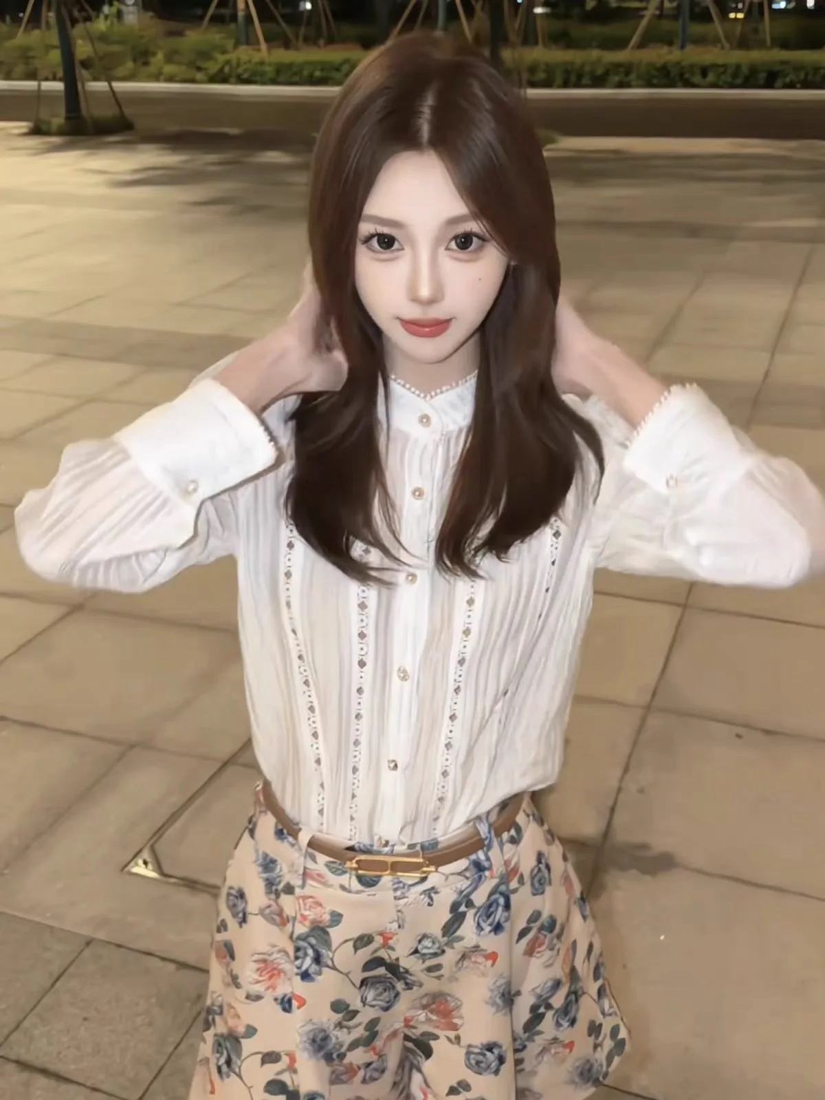 Tea Tone Ladies Summer Fashion Set Elegant Retro Court Style Two-Piece Suit South East Asian Rich Girl Vibes Long Sleeve roun...
