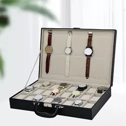 Watch Box with 24 Slots and 12 Strap Large Portable Sturdy Hinges for Men Display Storage Case Watch Holder Gifts
