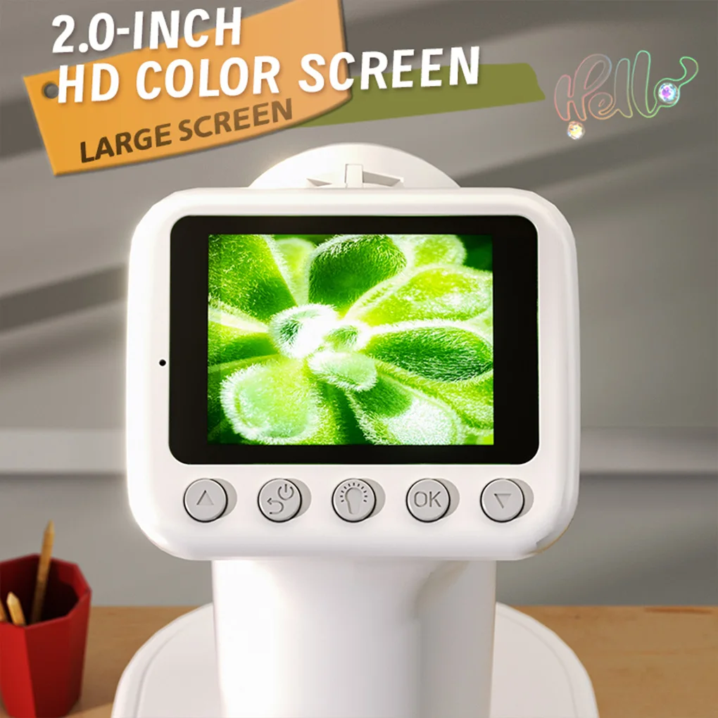 Microscope with Base for Kids 1000X Handheld Telescope 2.0" Screen HD Screen Rechargeable LED Pocket Digital Microscope