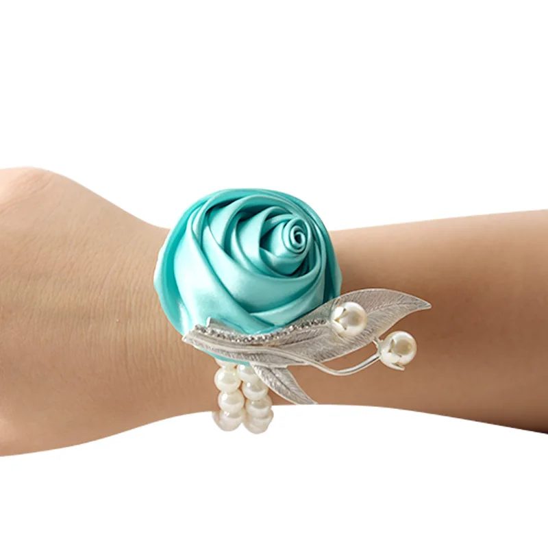 Champagne Pols Corsage Bruidsmeisje Rose Satin Bruidsmeisje Parel Bruiloft Accessoires Voor Bruid