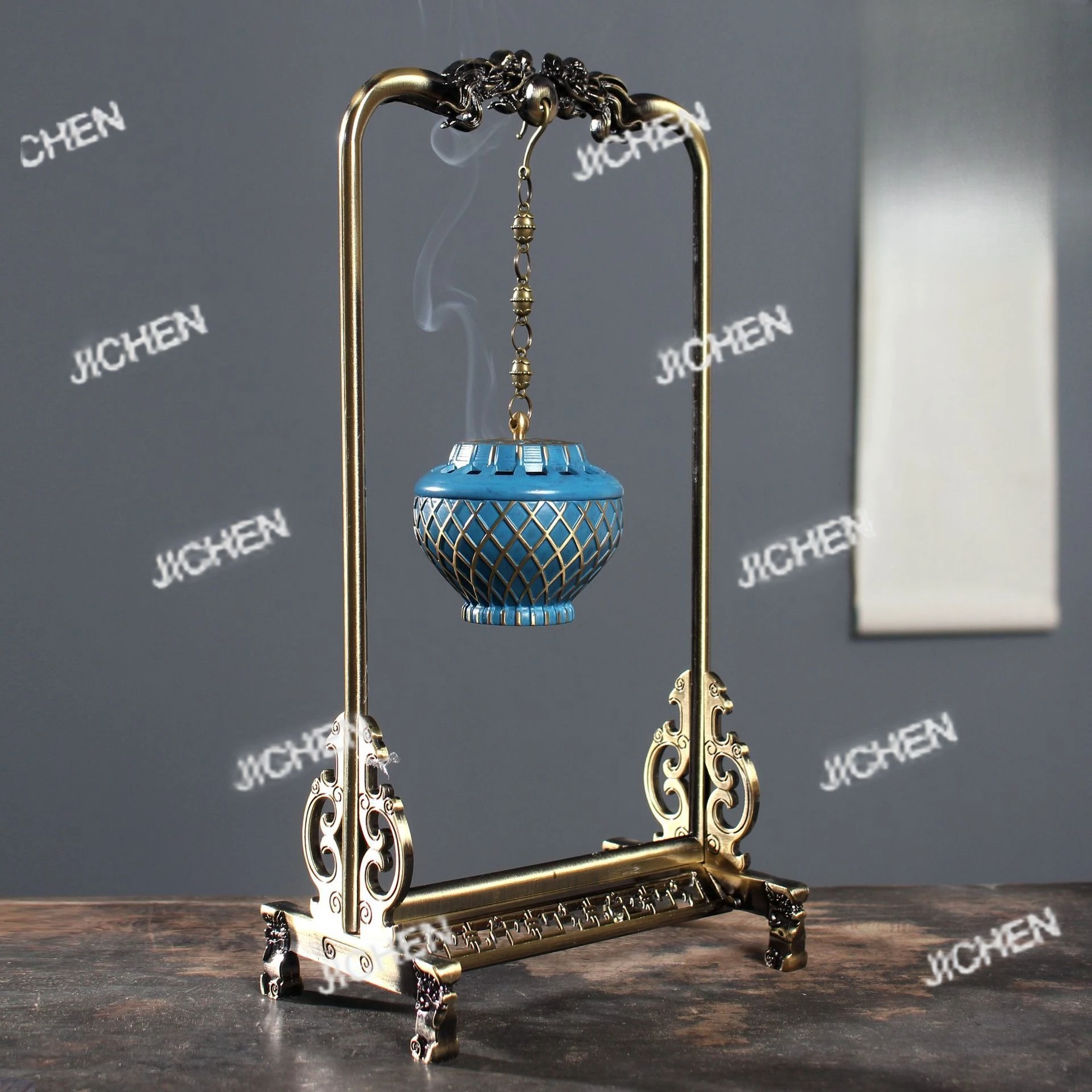 

Латунная курильница Ruyi, подвесная дверная рама, подвесная курильница с обратным потоком, внутренняя чайная церемония, тарелка из сандалового дерева, курильница