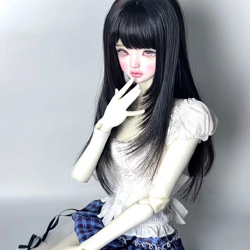 As perucas de boneca bjd são adequadas para 1/3 1/4 e 1/6 tamanho imitação mohair franja preta acessórios de boneca de cabelo longo e reto
