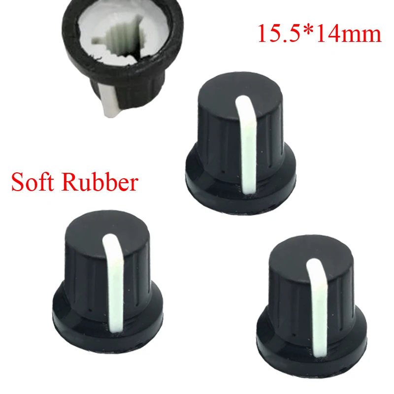 15.5*14mm 6mm Knurled Shaft Diameter White/Black Soft Rubber Radio Rotary Potentiometer Volume Stereo Control Swirl Knob Cap