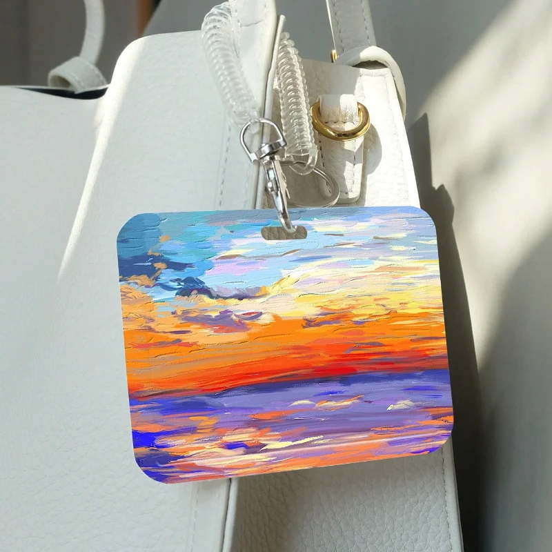 حامل بطاقة أفقي بحبل زنبركي ، غيوم غروب شمس جميلة ، بطاقة حافلة ، بطاقة هوية ، بطاقة وجبات ، بطاقة عمل غطاء واقي سلسلة مفاتيح