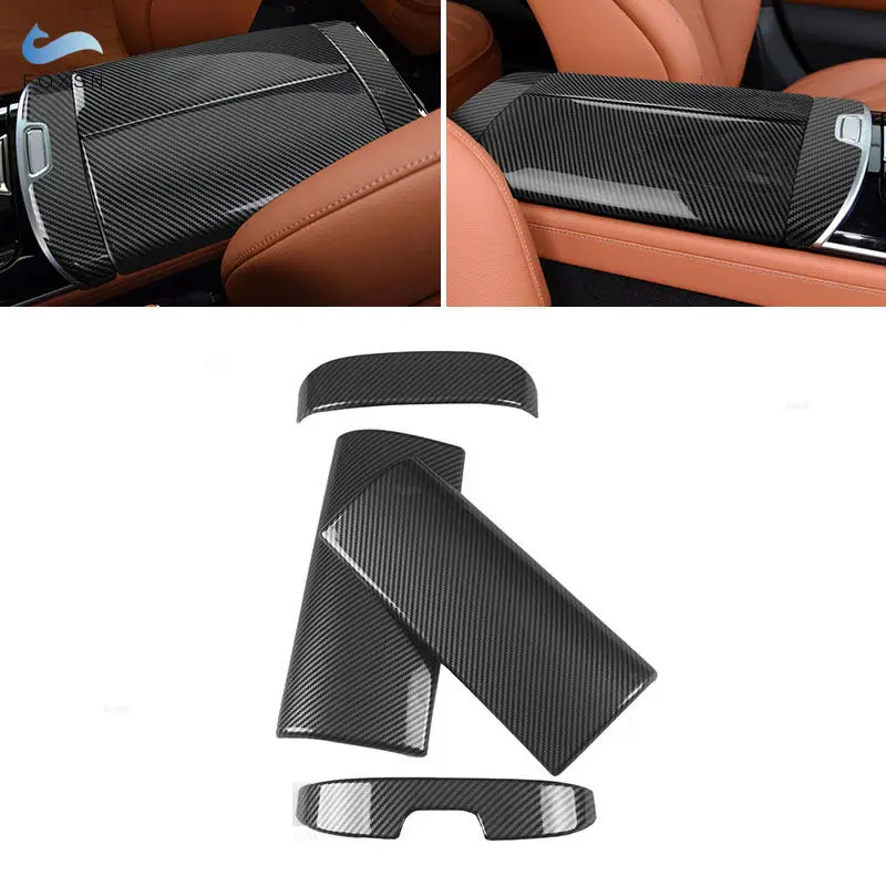 4pcs Car Accessories ABS Carbon Fiber Texture Center Console Armrest Box Cover Trim For Mercedes Benz S Class W223 2021