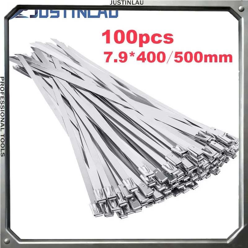 

100 шт. ширина 7,9 мм нержавеющая сталь молния галстук выхлопной обмотки покрытием блокировки Кабельные стяжки многоцелевой запирающий кабель металлические застежки-молнии