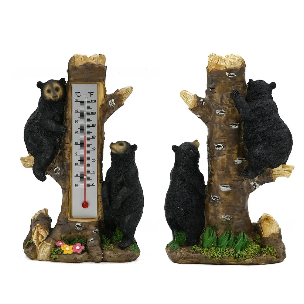 Garden Bear Thermometer Resin Statue Outdoor Indoor Decor - Sturdy And Beautiful Statue For Patio Yard Balcony Indoor