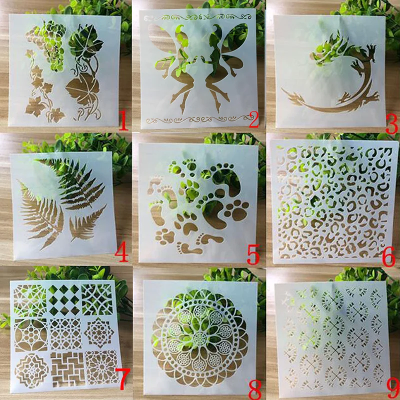 9pcs Stencil Painting Template Embossing Craft Accessories Sjablonen For Scrapbooking Reusable Cake Stencil