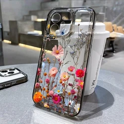 Funda de teléfono de flores para iPhone 13, 11, 16 Pro, 12, 14, 15 Pro Max, XR, X, XS, 7, 8 Plus, SE, funda transparente a prueba de golpes, Fundas de silicona suave