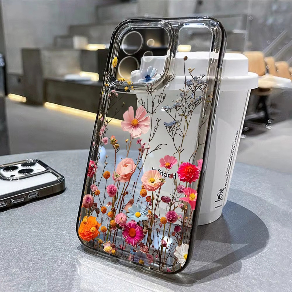  Flower Phone Case For iPhone 16 13 15 11 12 14 17 Pro Max Air 16E XS XR 7 8 SE Shockproof Transparent Cover Silicone Soft Fundas 
