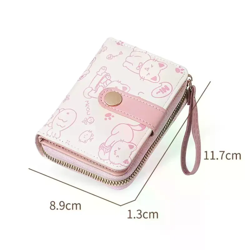 لطيف القط بو الجلود محفظة نسائية للعملات المعدنية المرأة موضة محفظة قصيرة للطي سستة المحفظة حامل بطاقة الهوية السفر خفيفة الوزن أكياس العملات النقدية #5